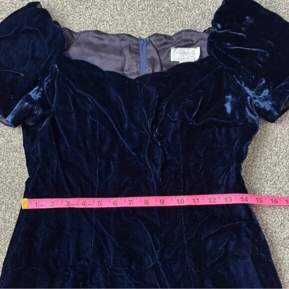 Williams Dark Blue Lined Velvet Maxi Dress with Slit Plunging Scallop Neckline S - Picture 13 of 16